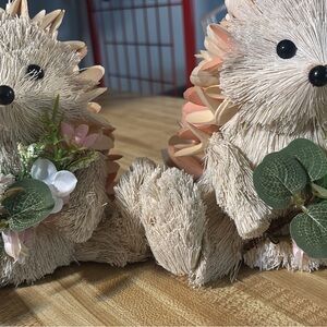 Adorable Cream Hedgehog Figurines with Floral Accents